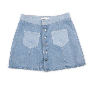 ZARA Trafaluc denim button mini skirt w/ embroidered rose detail size M